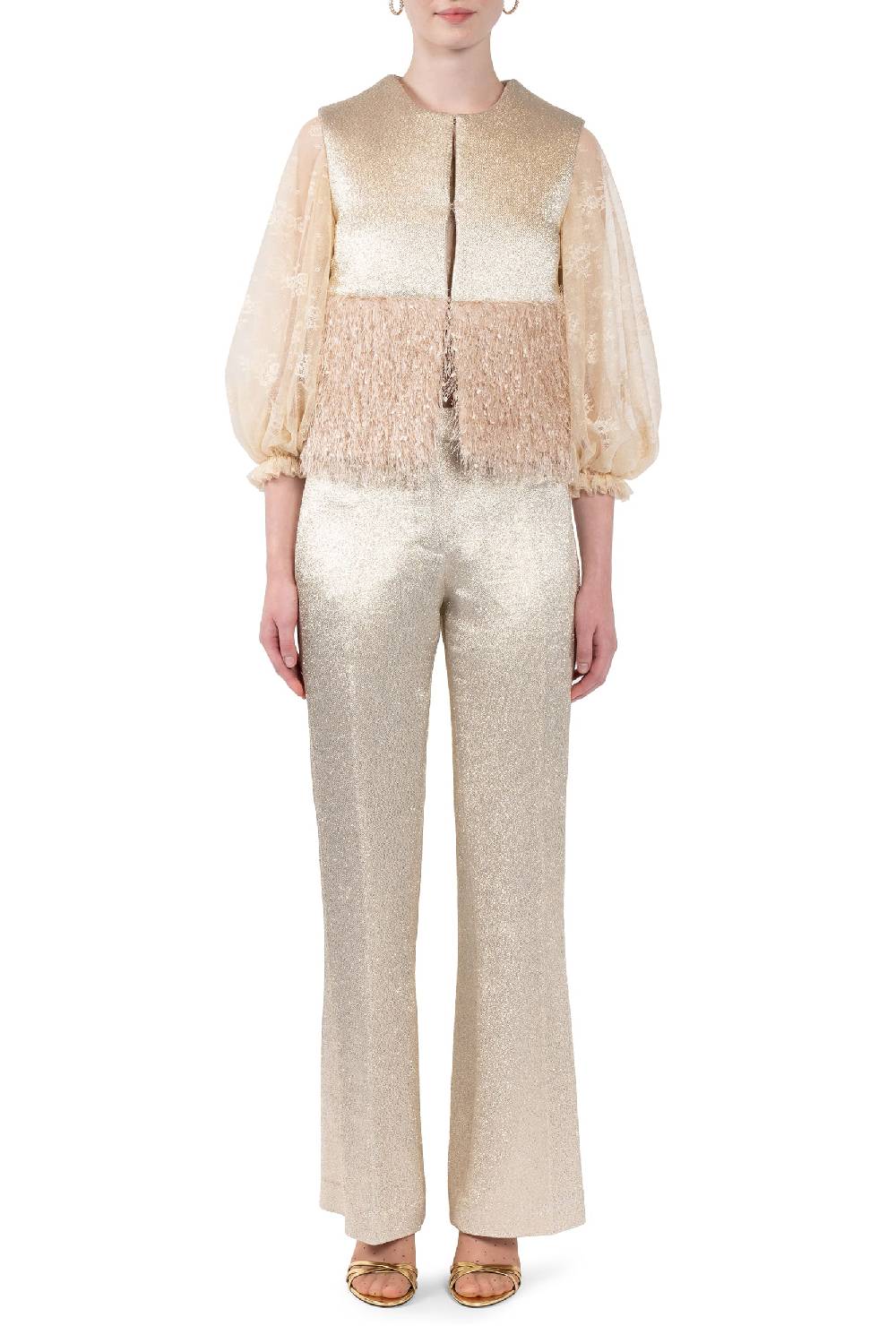 Luisa Beccaria Gilet imbottito in lana e lurex Nuovo