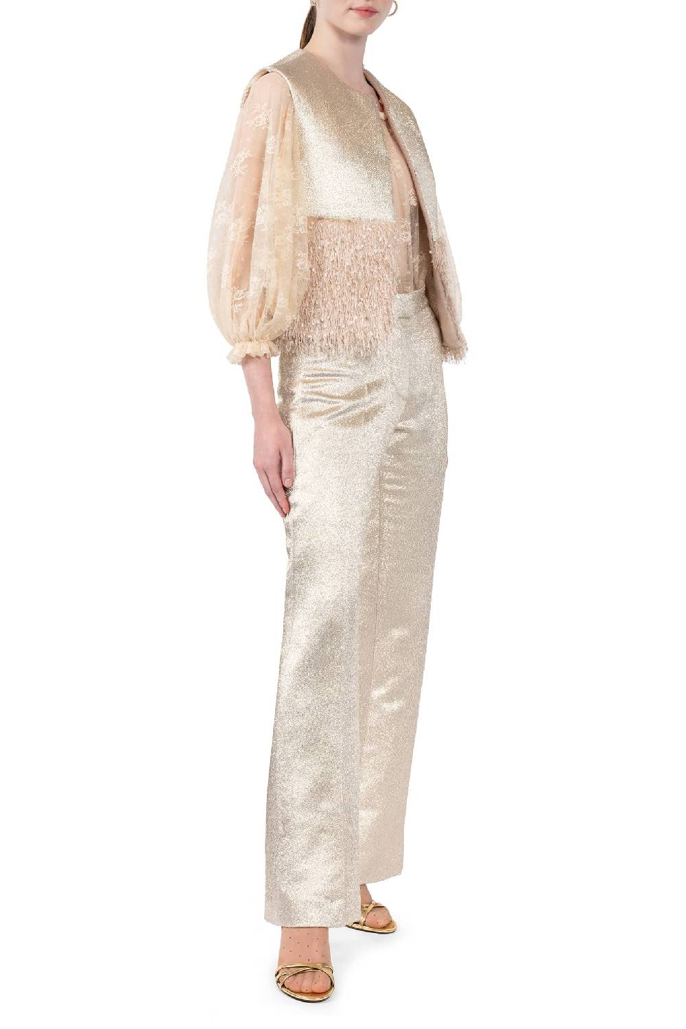 Luisa Beccaria Gilet imbottito in lana e lurex Nuovo
