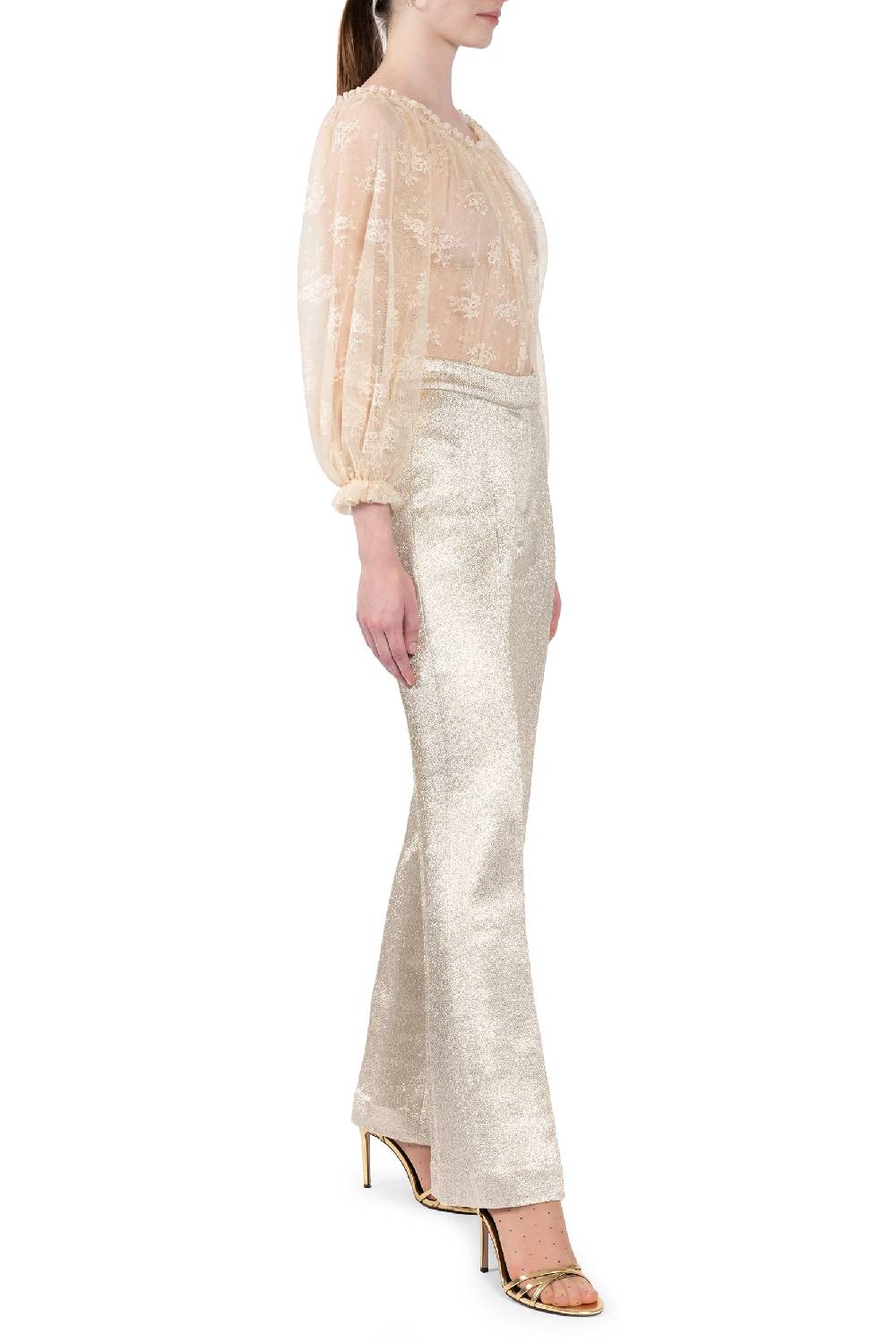 Luisa Beccaria Pantaloni in lana lurex con frange Qualità