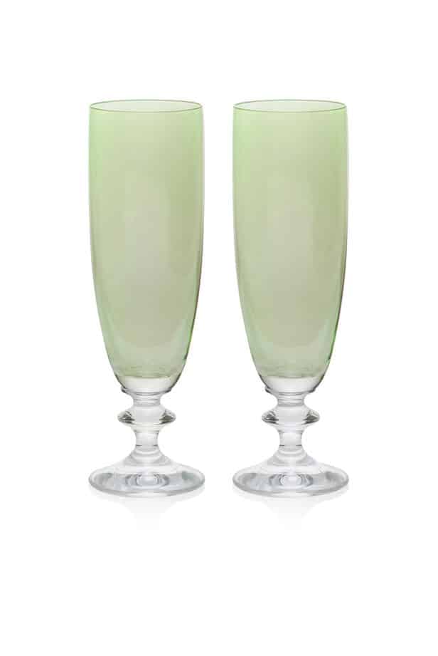 Luisa Beccaria Set Verde Di Due Bicchieri Flauto Roseo Nuovo