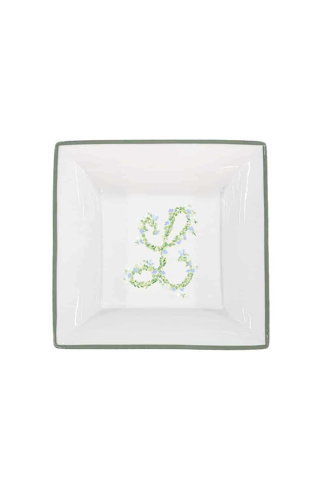 Luisa Beccaria Vassoio portaoggetti con monogramma personalizzabile con bordo verde Pezzi Unici