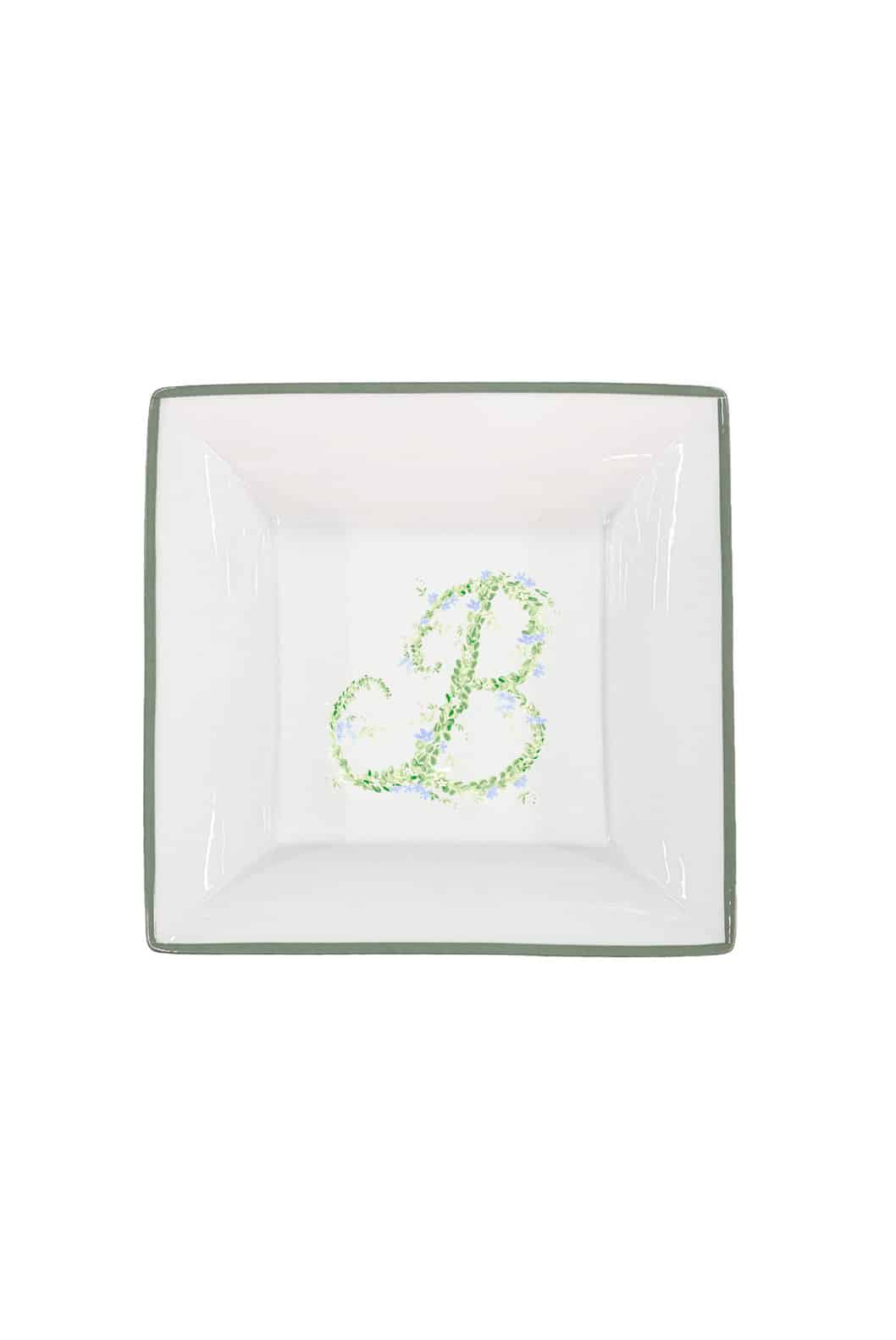 Luisa Beccaria Vassoio portaoggetti con monogramma personalizzabile con bordo verde Pezzi Unici