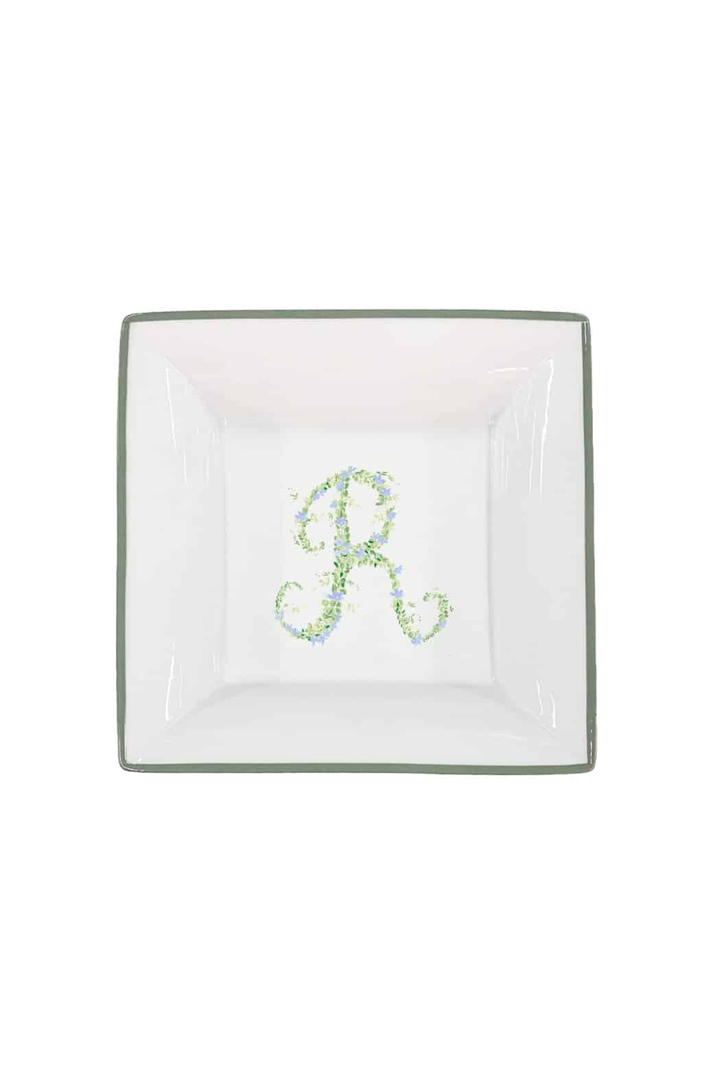 Luisa Beccaria Vassoio portaoggetti con monogramma personalizzabile con bordo verde Pezzi Unici