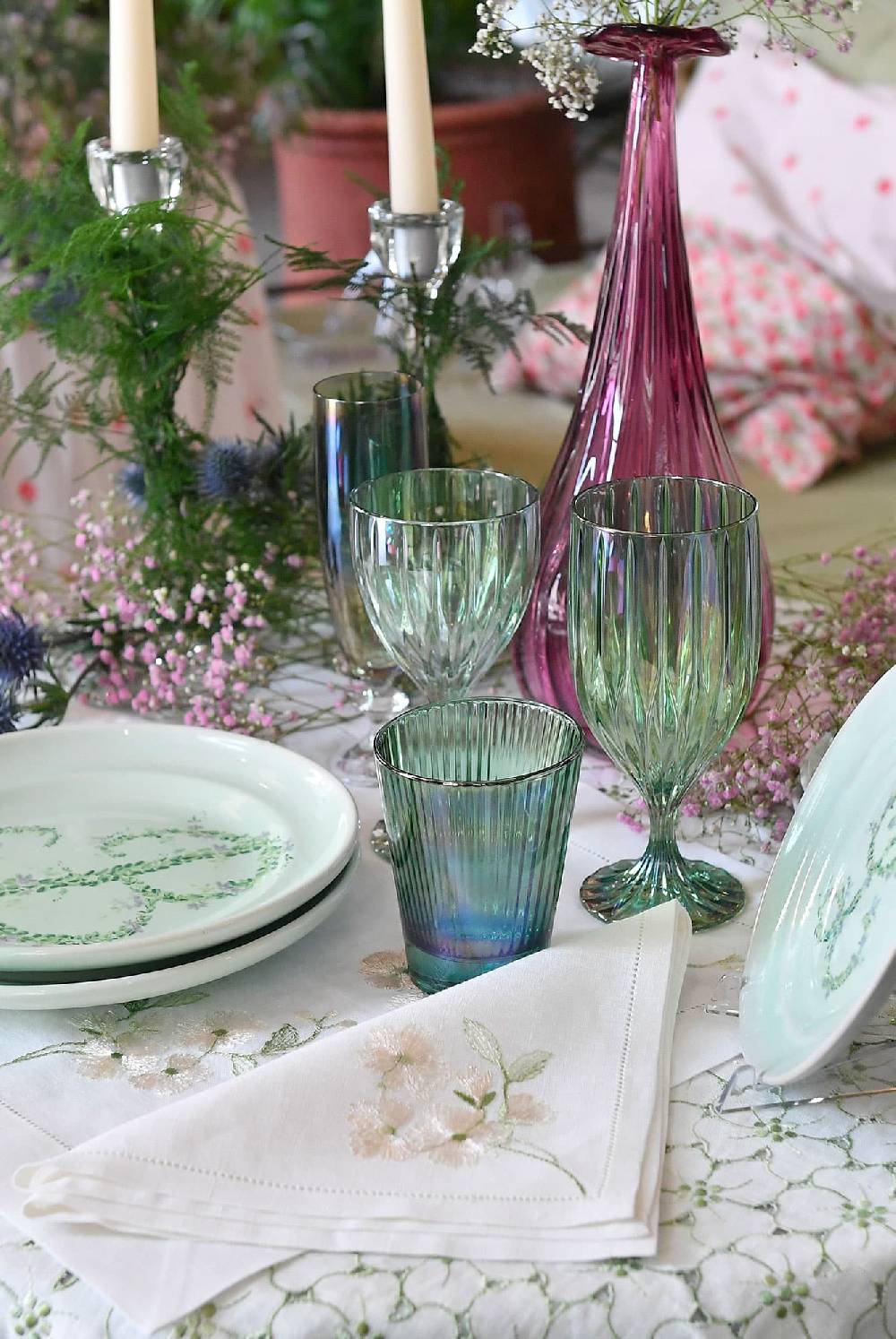 Luisa Beccaria Set Verde Di Due Bicchieri Di Vino Iside Negozi Online