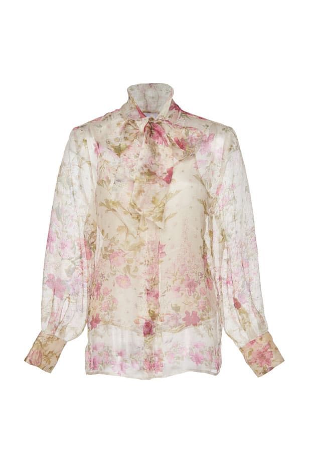 Luisa Beccaria Camicetta con fiocco in organza di seta con stampa floreale Sconto