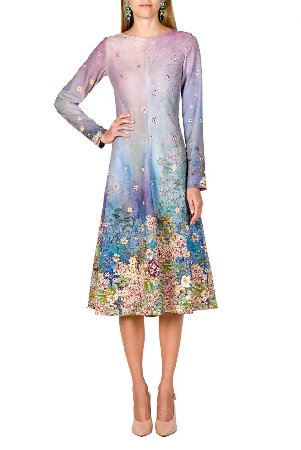 Luisa Beccaria Abito midi in cady stampato floreale Outlet