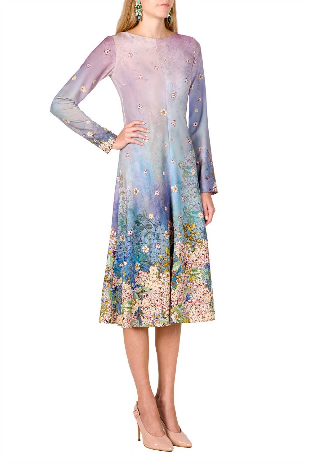 Luisa Beccaria Abito midi in cady stampato floreale Outlet