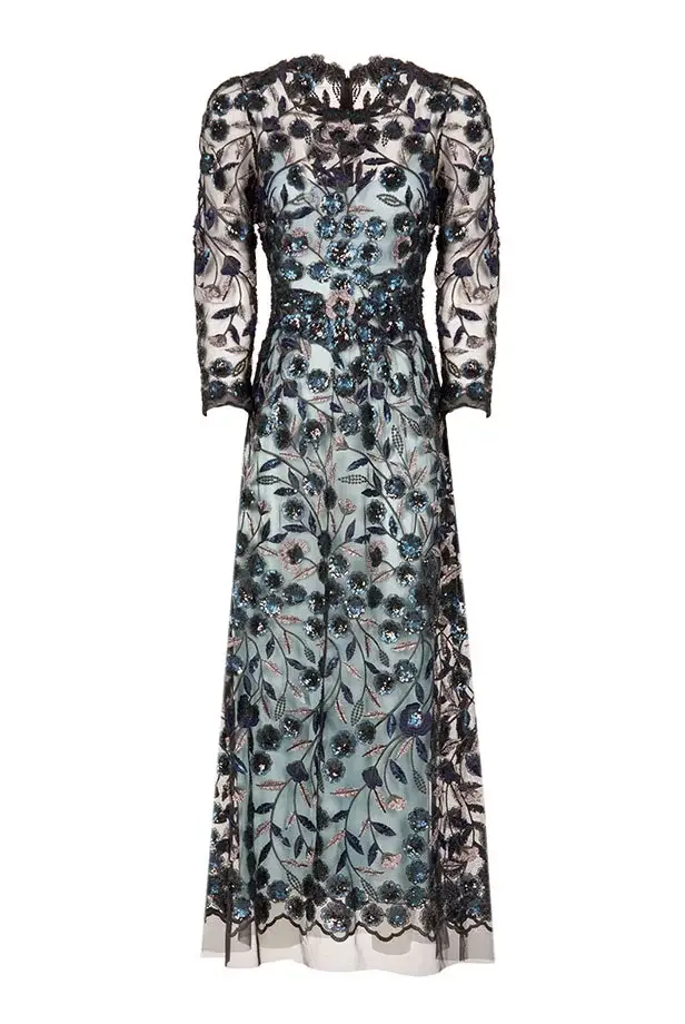 Luisa Beccaria Abito longuette in tulle ricamato con paillettes Saldi
