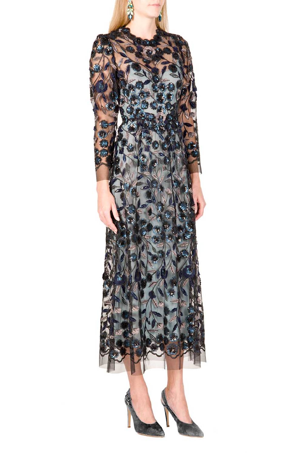 Luisa Beccaria Abito longuette in tulle ricamato con paillettes Saldi