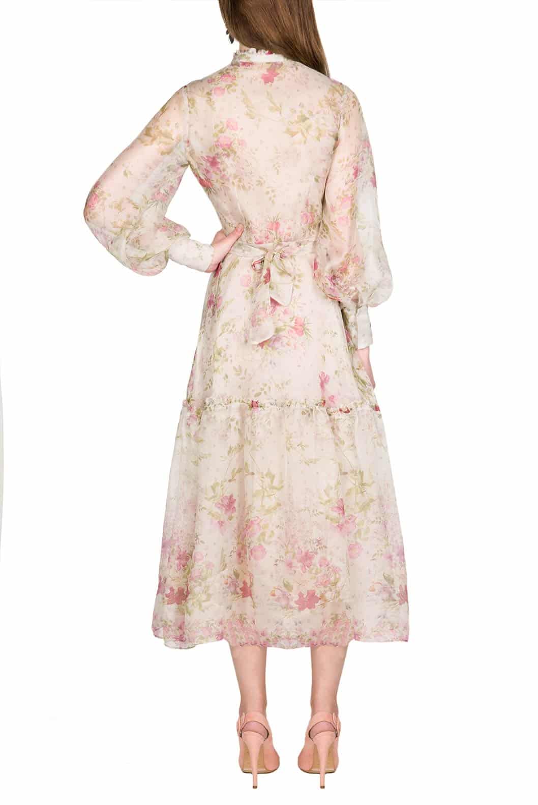 Luisa Beccaria Abito in organza di seta stampata color crema Vendita Calda