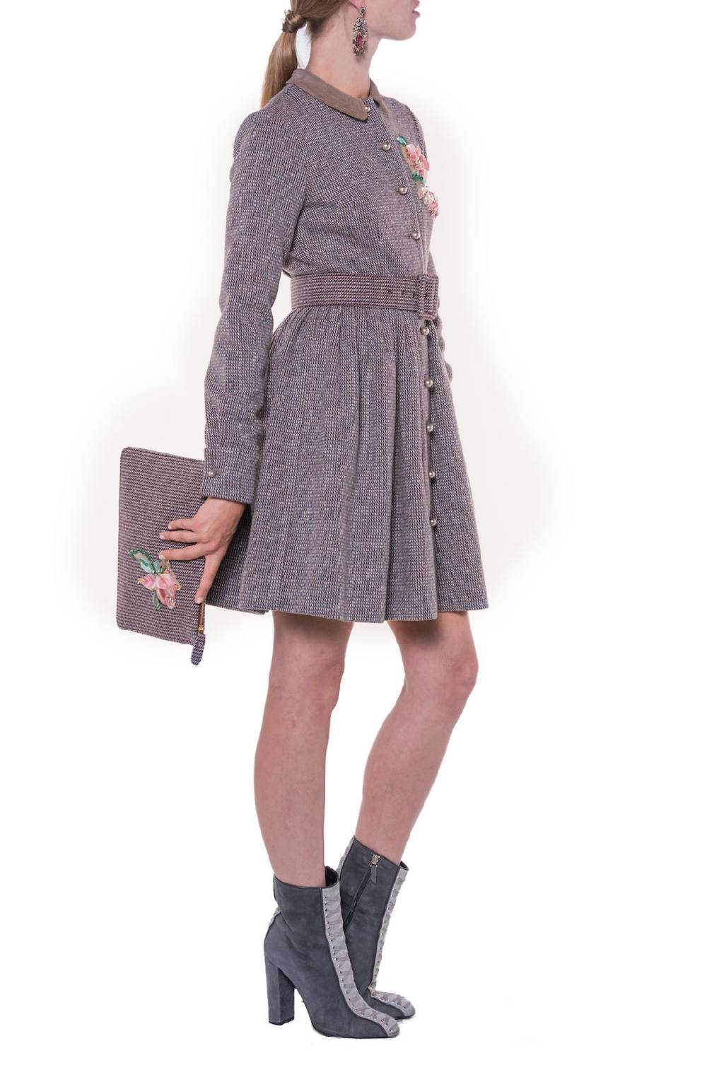 Luisa Beccaria Abito A Maniche Lunghe In Tweed Con Ricamo Soddisfazione Garantita