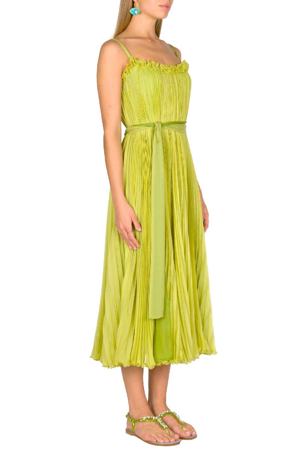 Luisa Beccaria Abito plissettato verde lime con fascia Economico