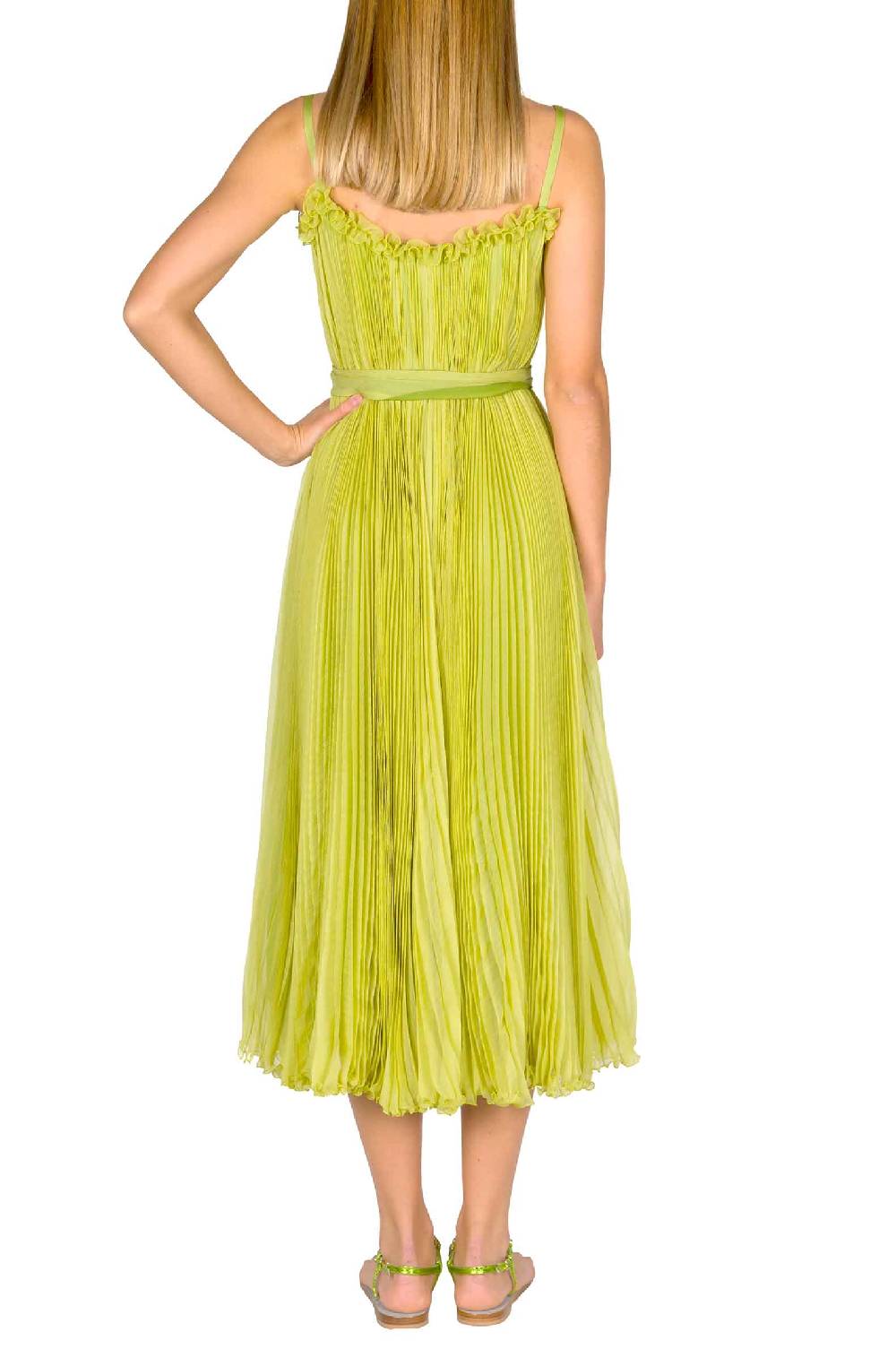Luisa Beccaria Abito plissettato verde lime con fascia Economico