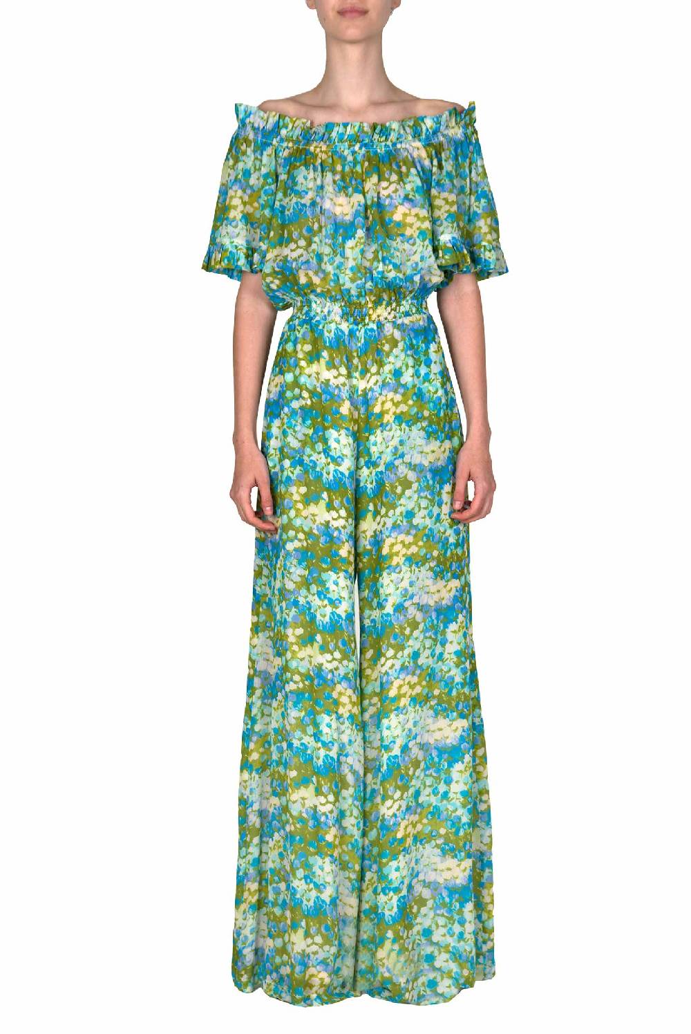 Luisa Beccaria Tuta blu Monet con spalle scoperte Online