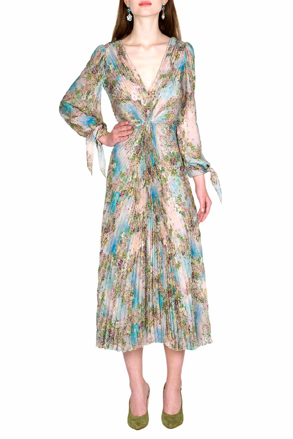 Luisa Beccaria Abito in chiffon con stampa floreale Nuova