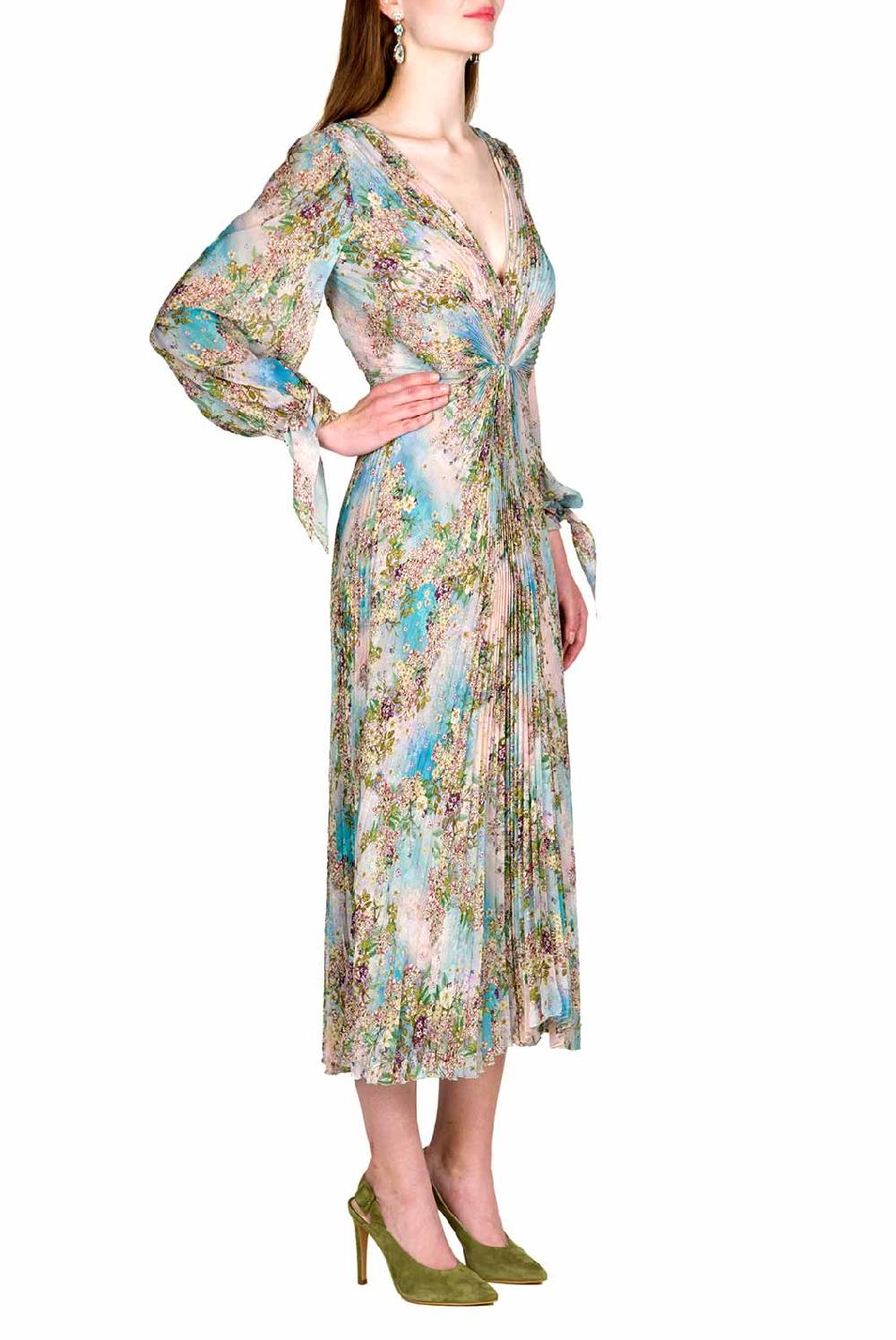 Luisa Beccaria Abito in chiffon con stampa floreale Nuova