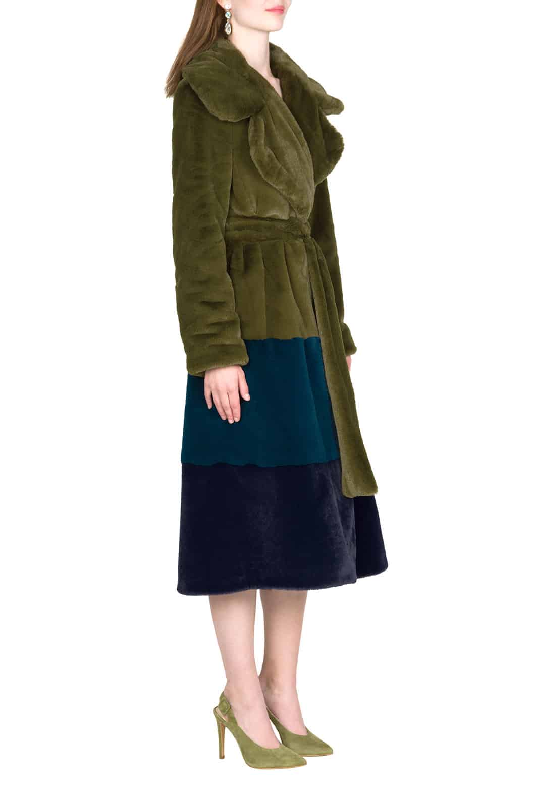 Luisa Beccaria Cappotto in pelliccia sintetica colorblock Moda