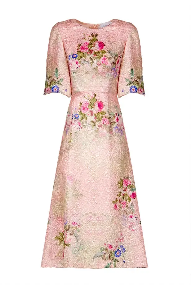 Luisa Beccaria Abito midi in broccato di seta con stampa floreale