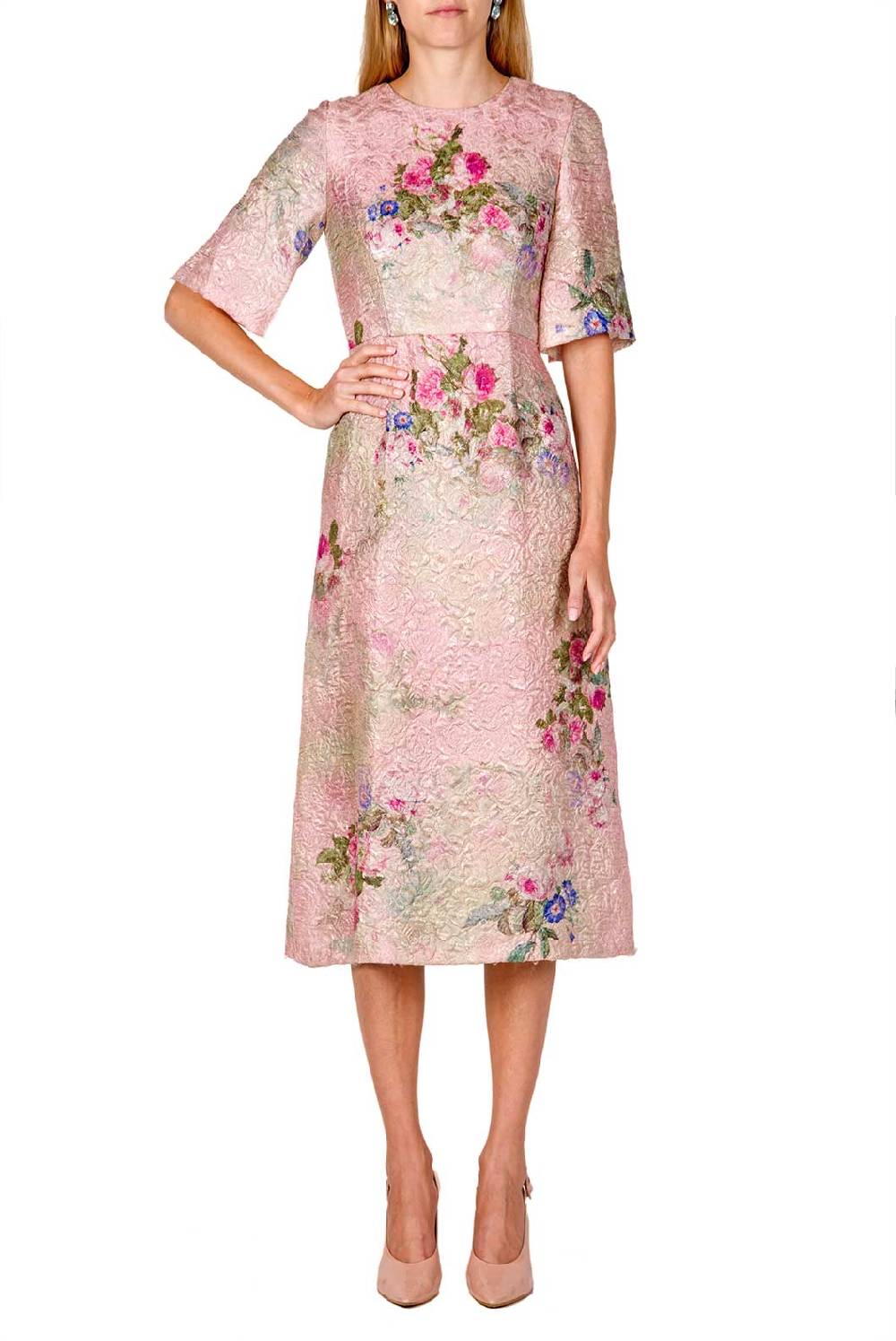Luisa Beccaria Abito midi in broccato di seta con stampa floreale Qualità Garantita