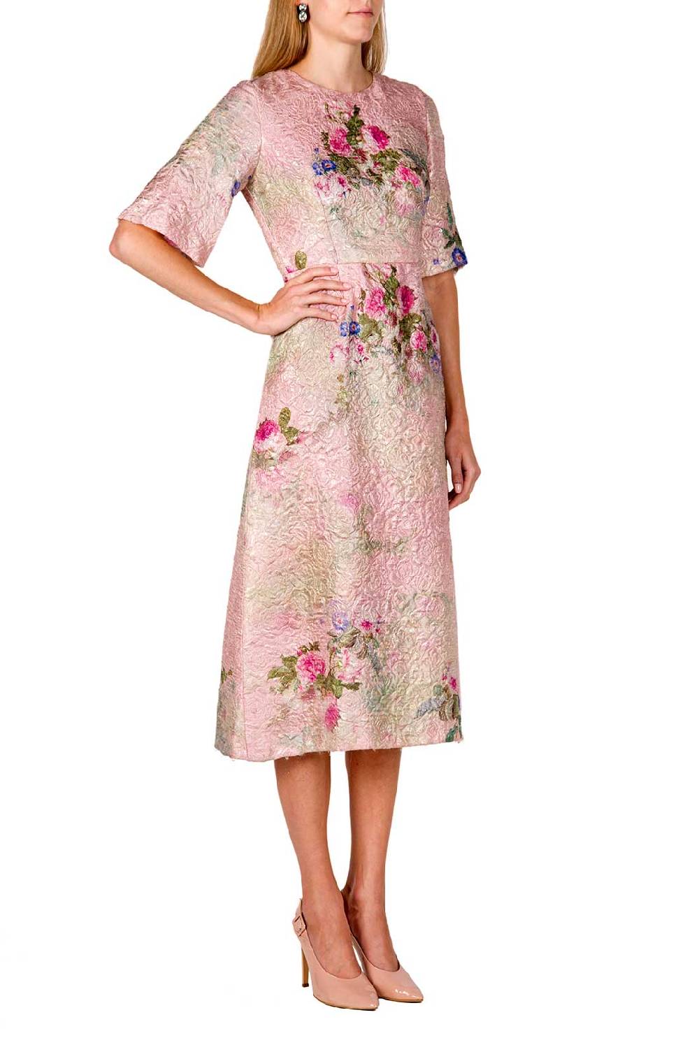 Luisa Beccaria Abito midi in broccato di seta con stampa floreale Qualità Garantita
