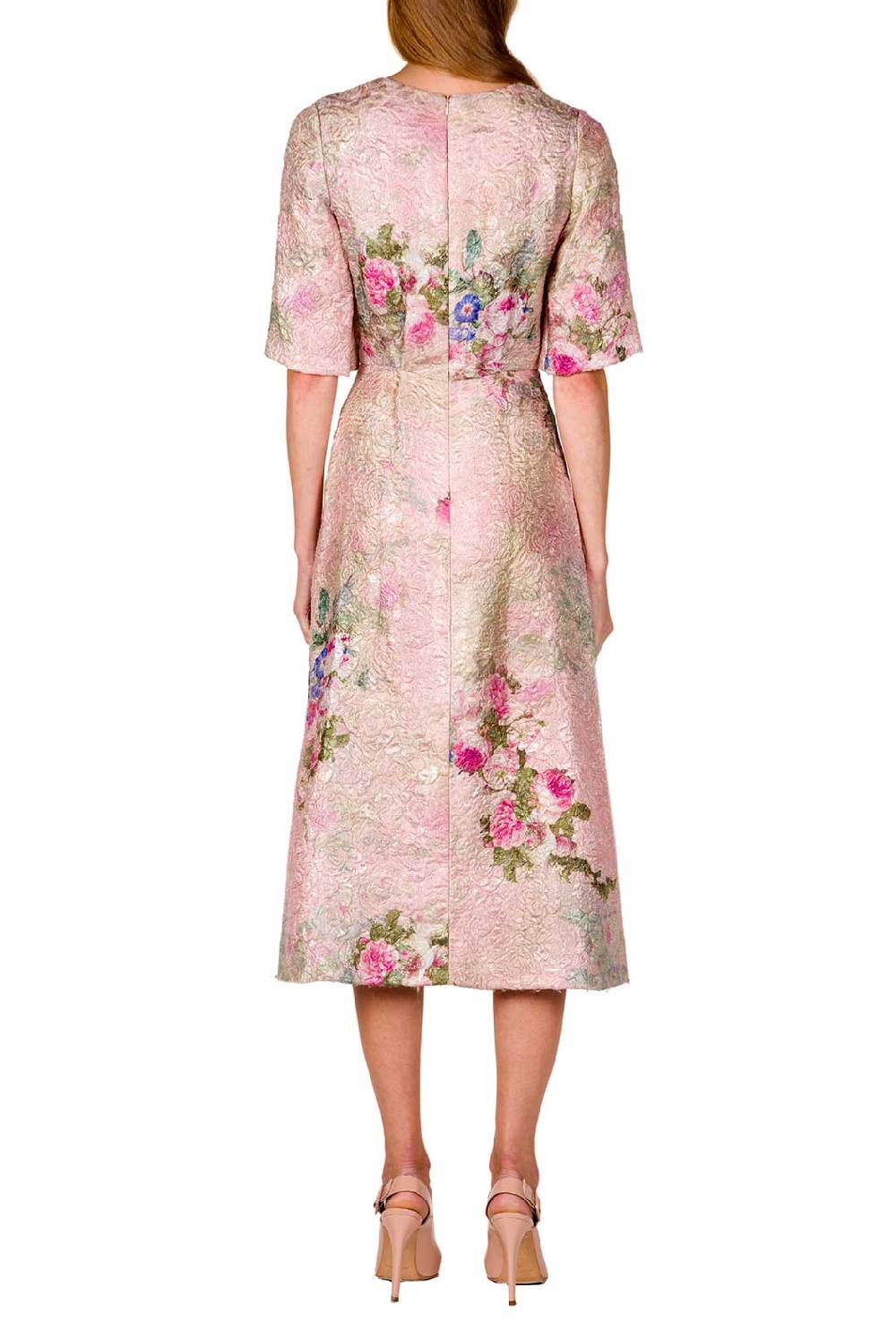 Luisa Beccaria Abito midi in broccato di seta con stampa floreale Qualità Garantita