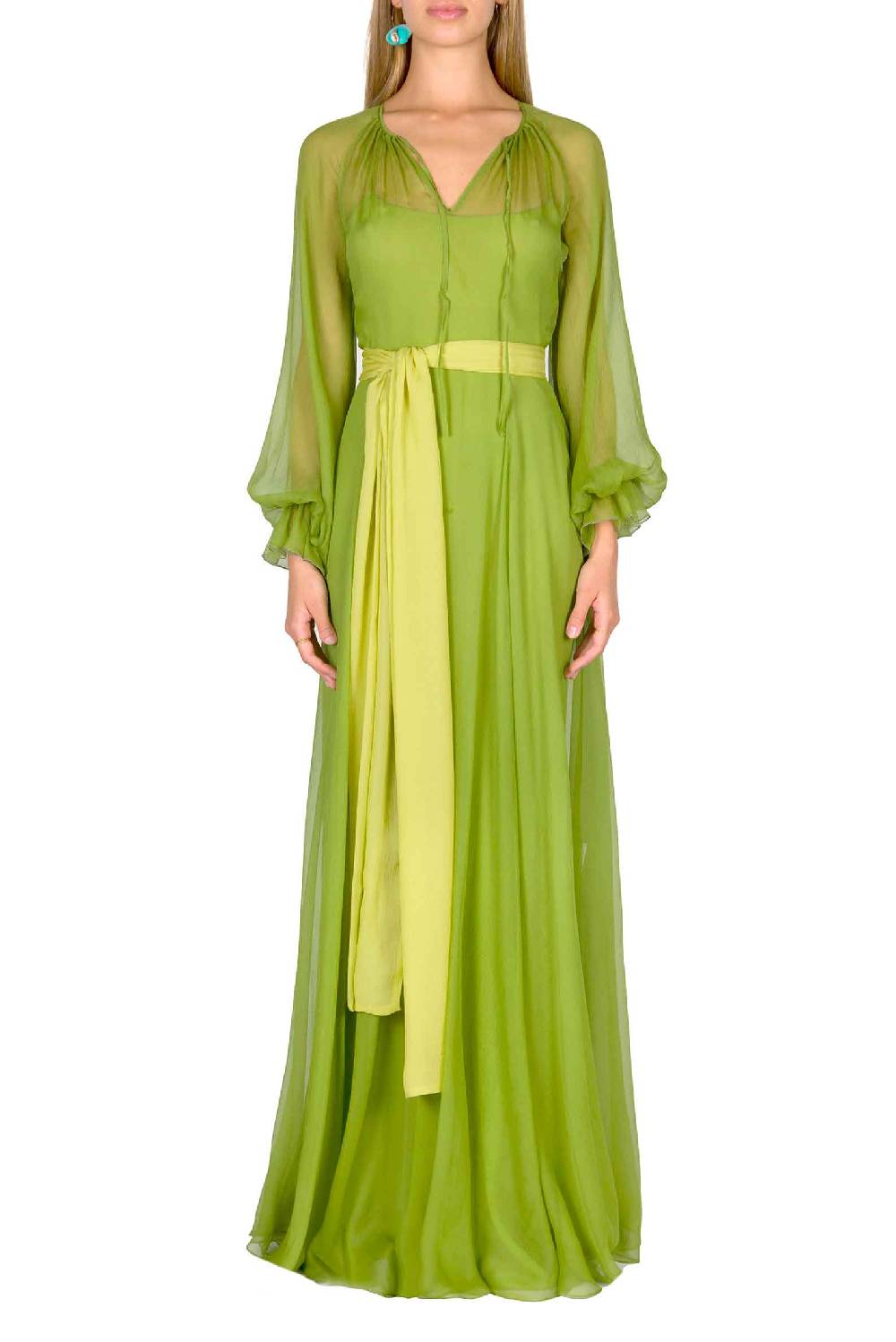 Luisa Beccaria Maxi abito in chiffon verde lime Acquista Ora