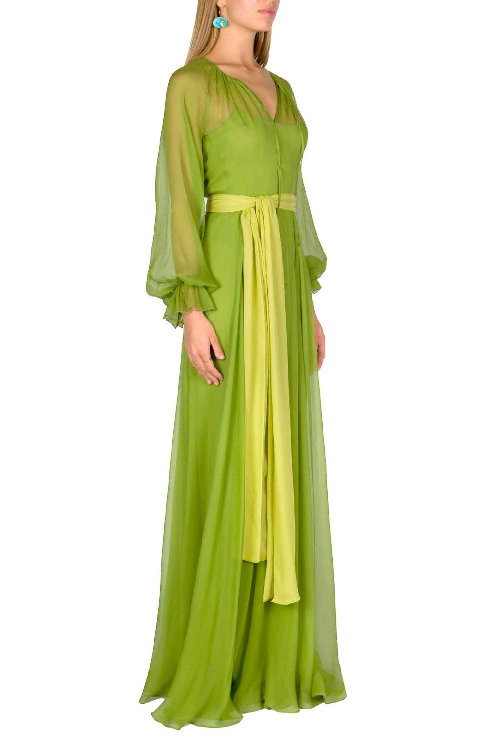 Luisa Beccaria Maxi abito in chiffon verde lime Acquista Ora