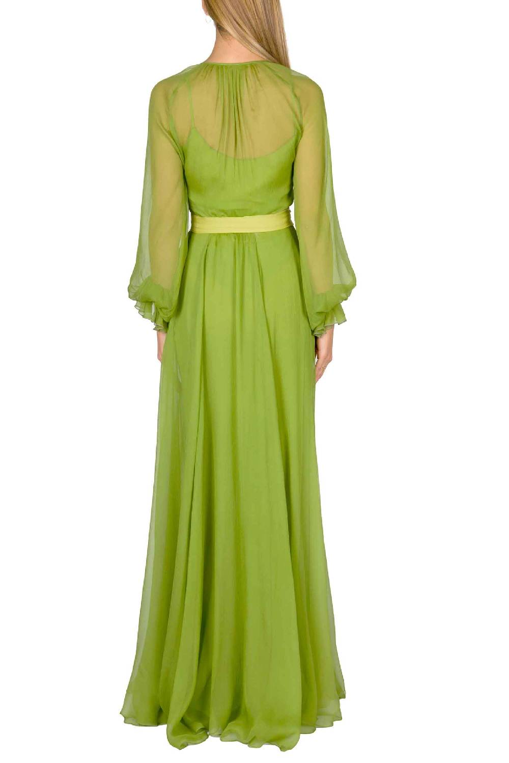 Luisa Beccaria Maxi abito in chiffon verde lime Acquista Ora
