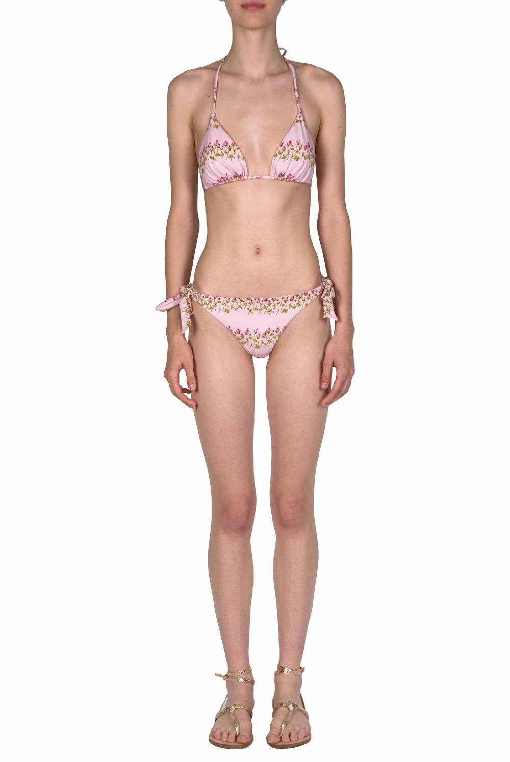 Luisa Beccaria Bikini a triangolo e slip a righe fiorite rosa Consegna Veloce