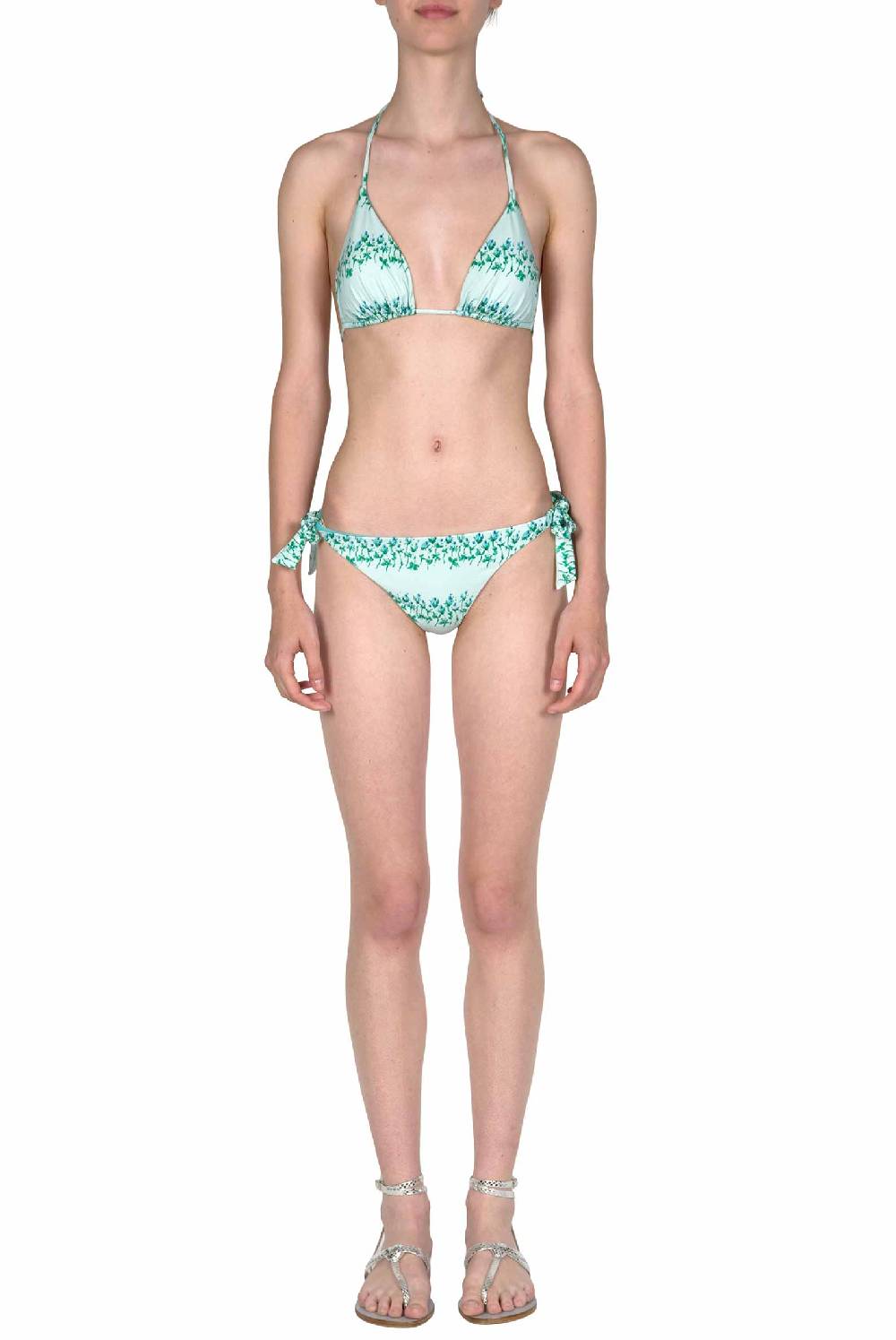 Luisa Beccaria Bikini Triangolo E Slip A Righe Fiorite Blu Fino Al -60%