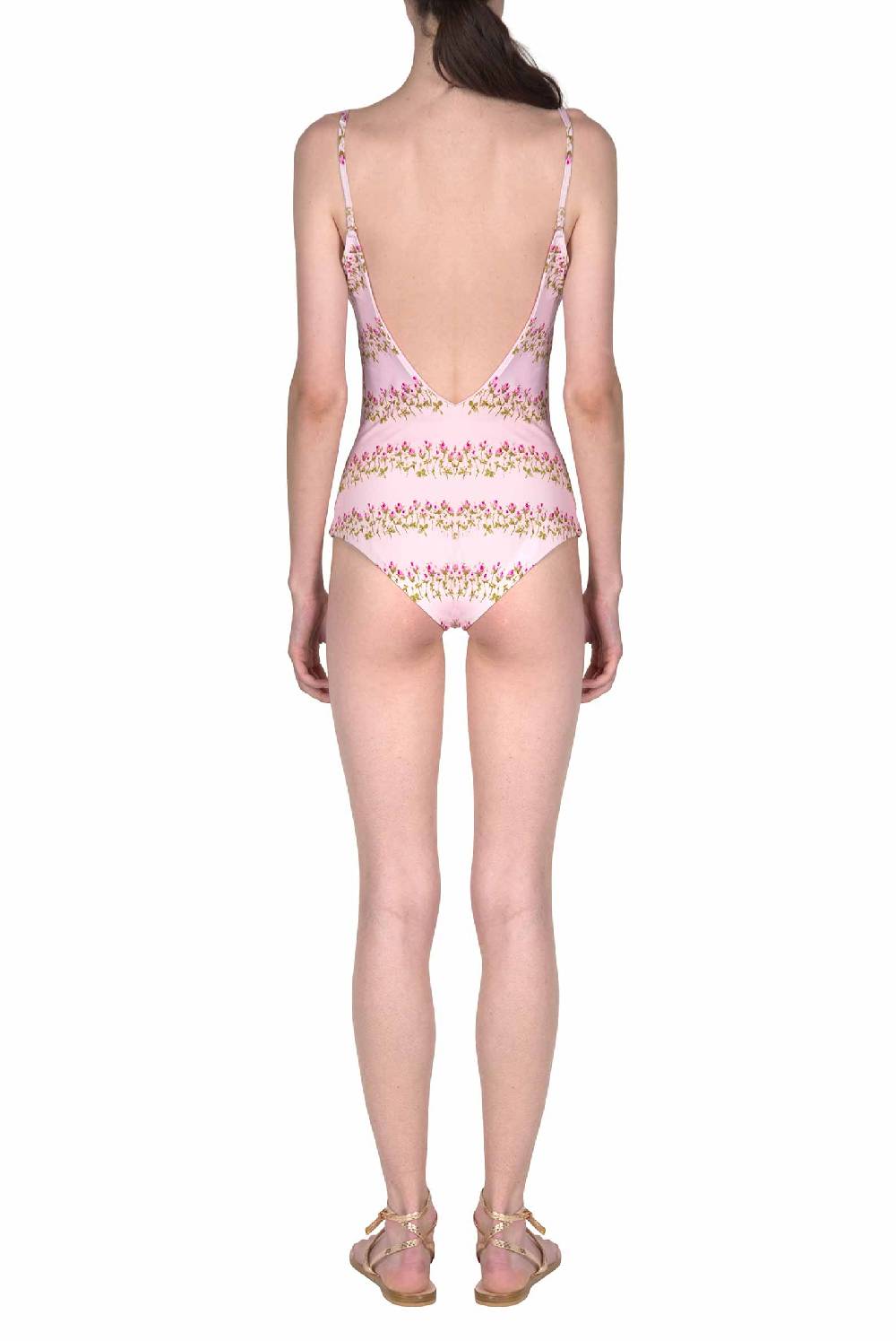 Luisa Beccaria Costume intero a righe fiorite rosa Novità