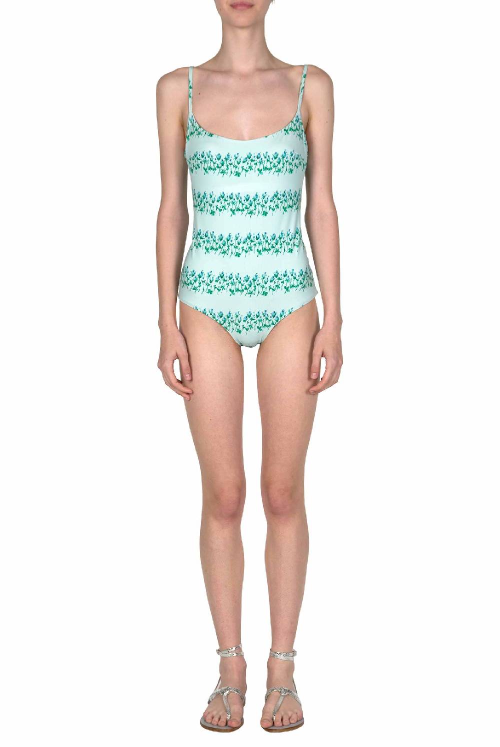Luisa Beccaria Costume Intero Blu Righe Fiorite Vendita calda