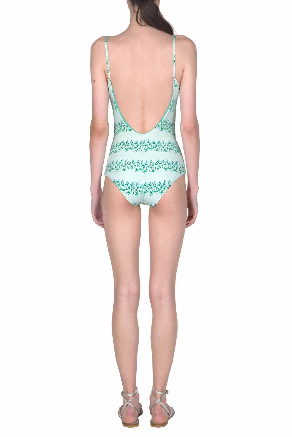 Luisa Beccaria Costume Intero Blu Righe Fiorite Vendita calda
