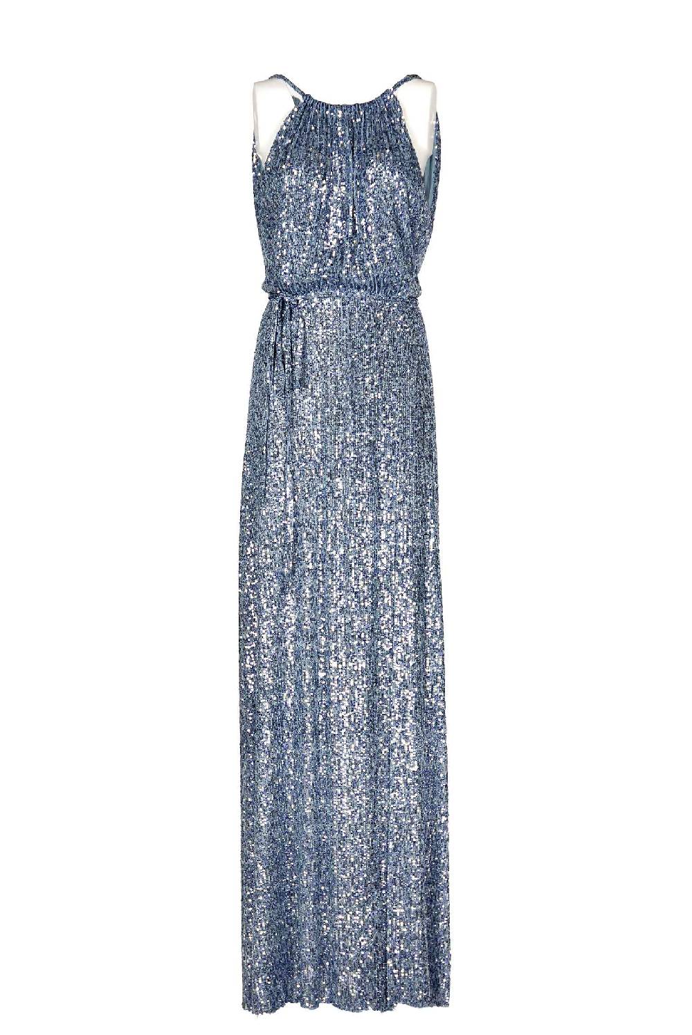 Luisa Beccaria Abito blu con paillettes a fessura alta