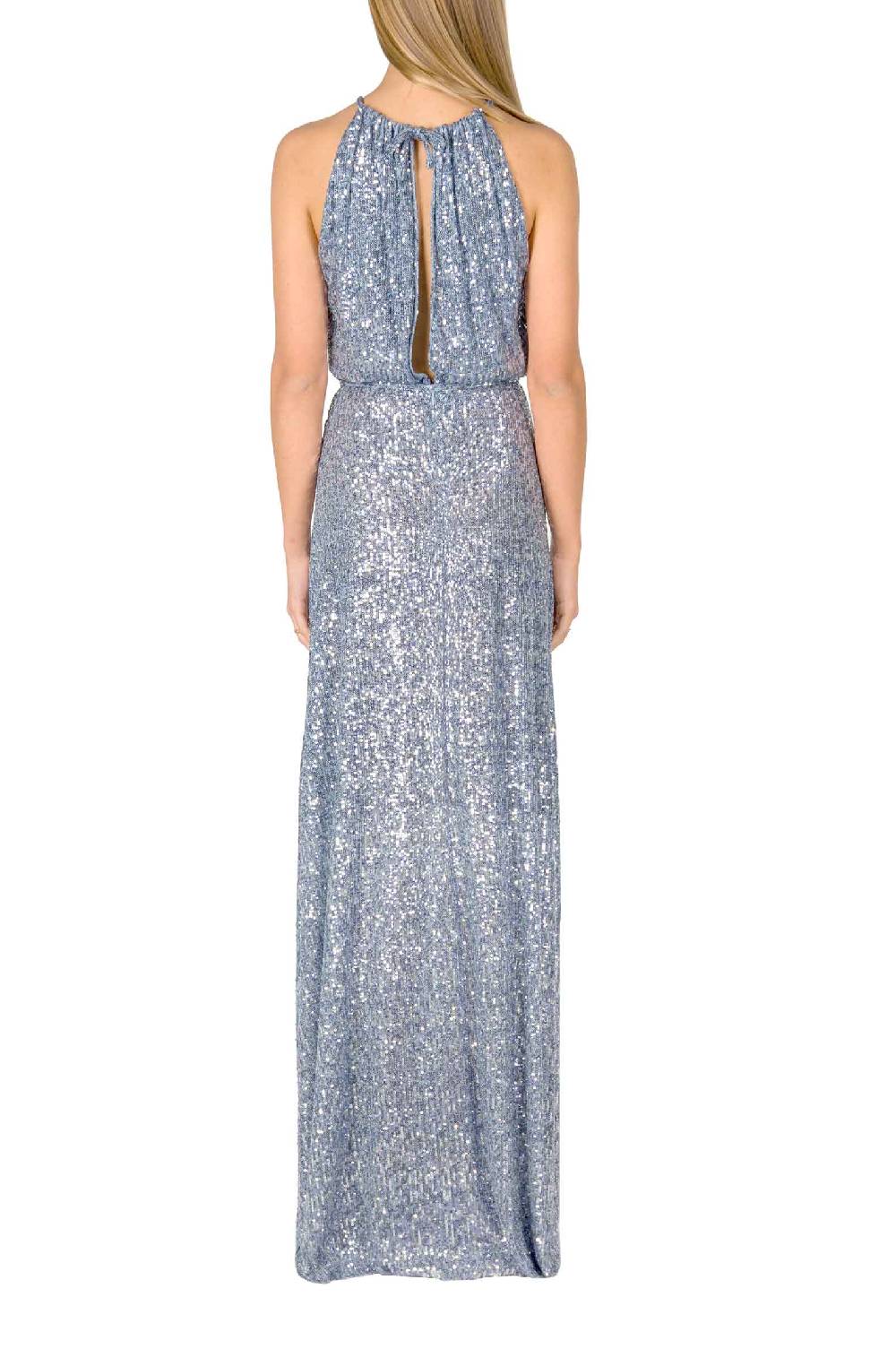 Luisa Beccaria Abito blu con paillettes a fessura alta Saldi