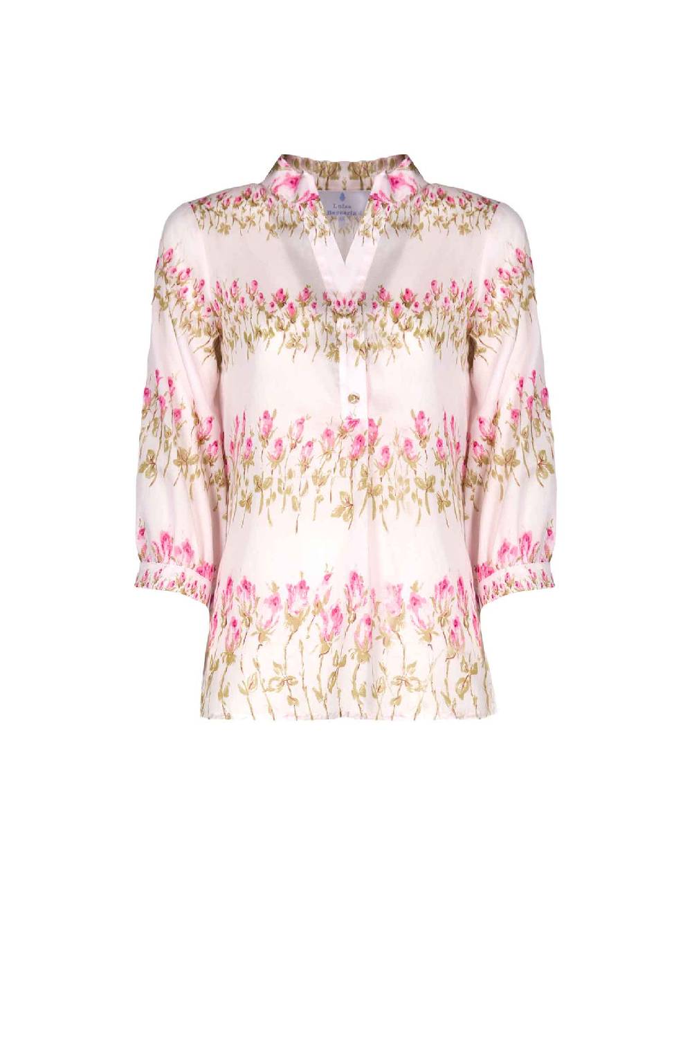 Luisa Beccaria Camicia rosa a righe fiorite