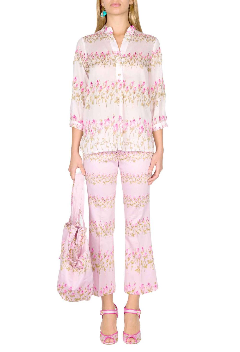 Luisa Beccaria Camicia rosa a righe fiorite Italy