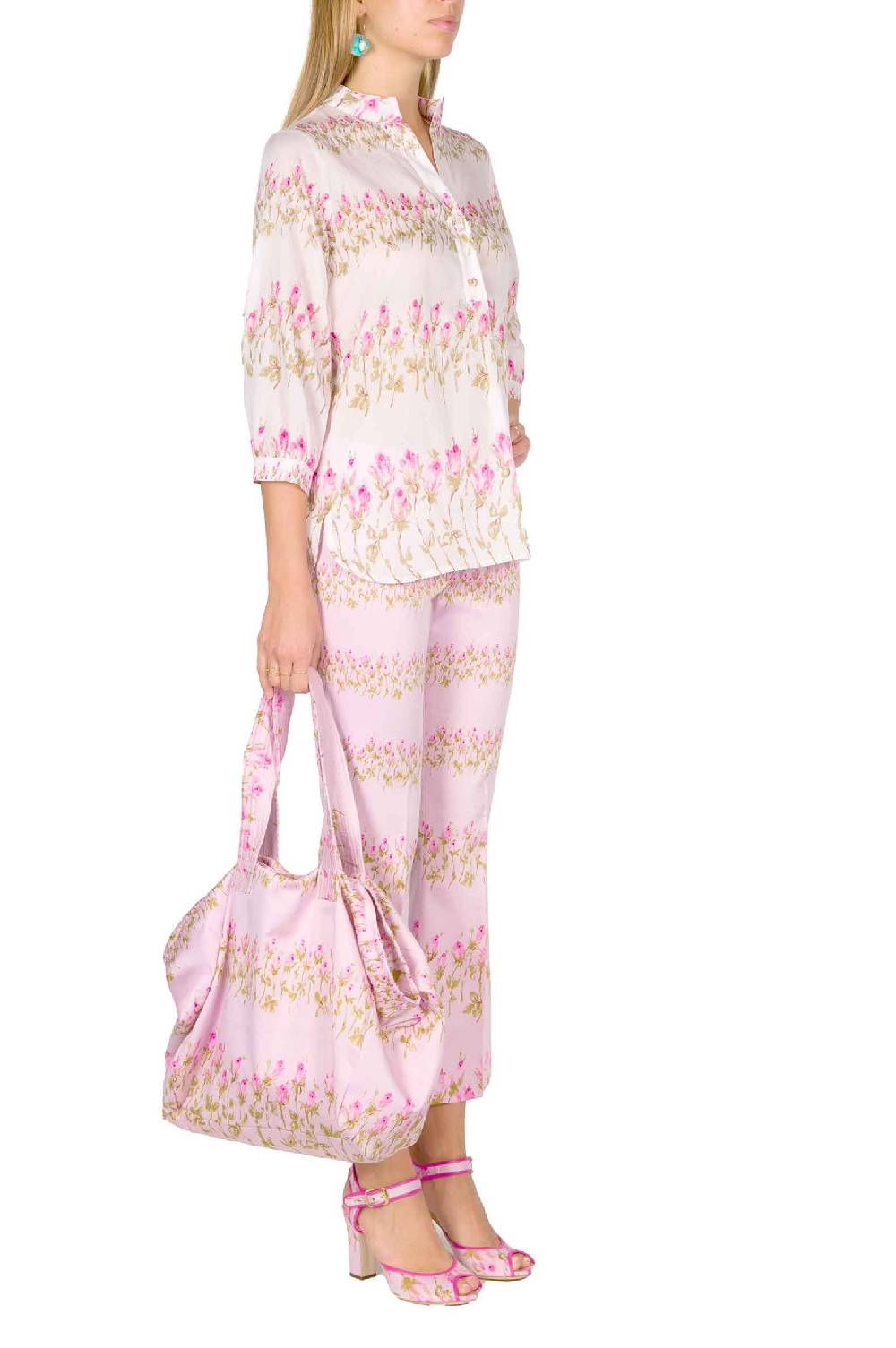 Luisa Beccaria Camicia rosa a righe fiorite Italy