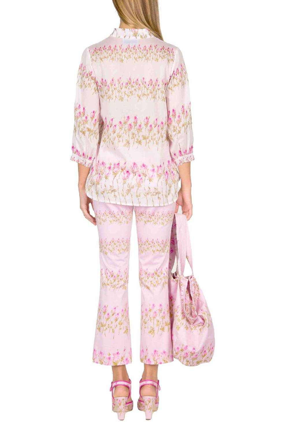 Luisa Beccaria Camicia rosa a righe fiorite Italy