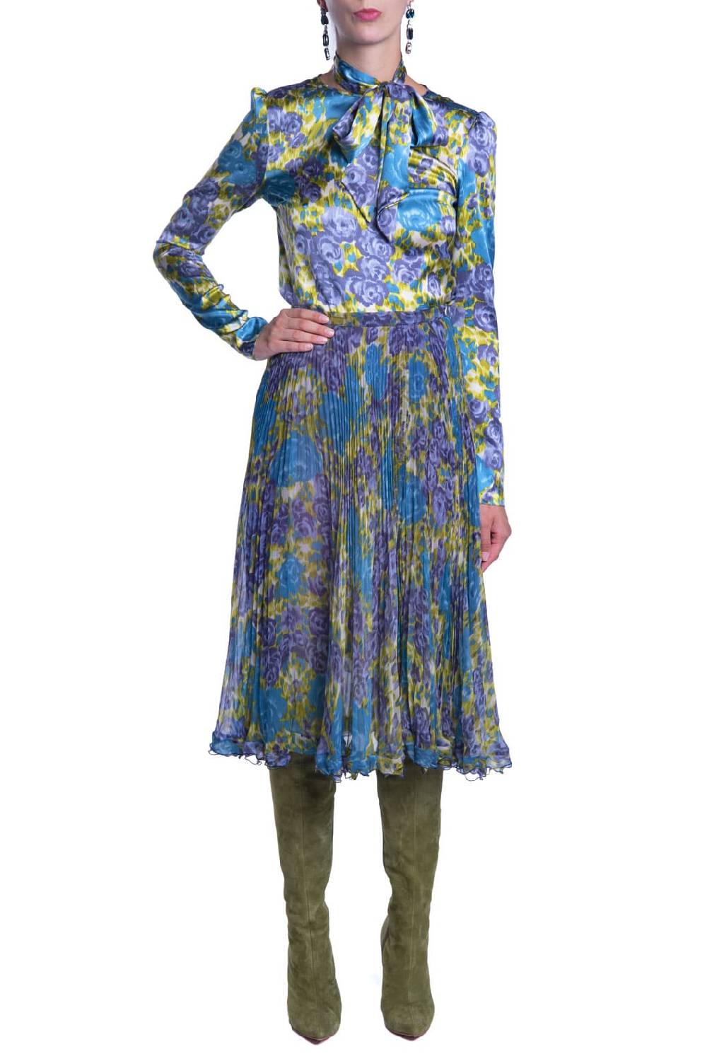 Luisa Beccaria Gonna Plissé In Chiffon Di Seta Stampata Nuovo
