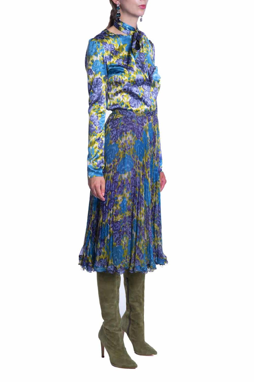 Luisa Beccaria Gonna Plissé In Chiffon Di Seta Stampata Nuovo