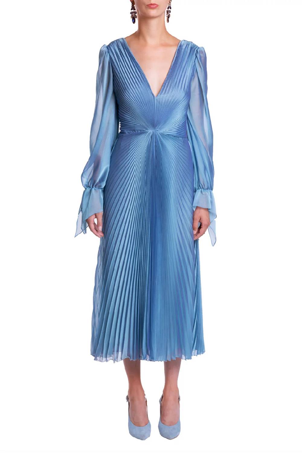 Luisa Beccaria Abito longuette iridescente in chiffon plissettato Soddisfazione Garantita