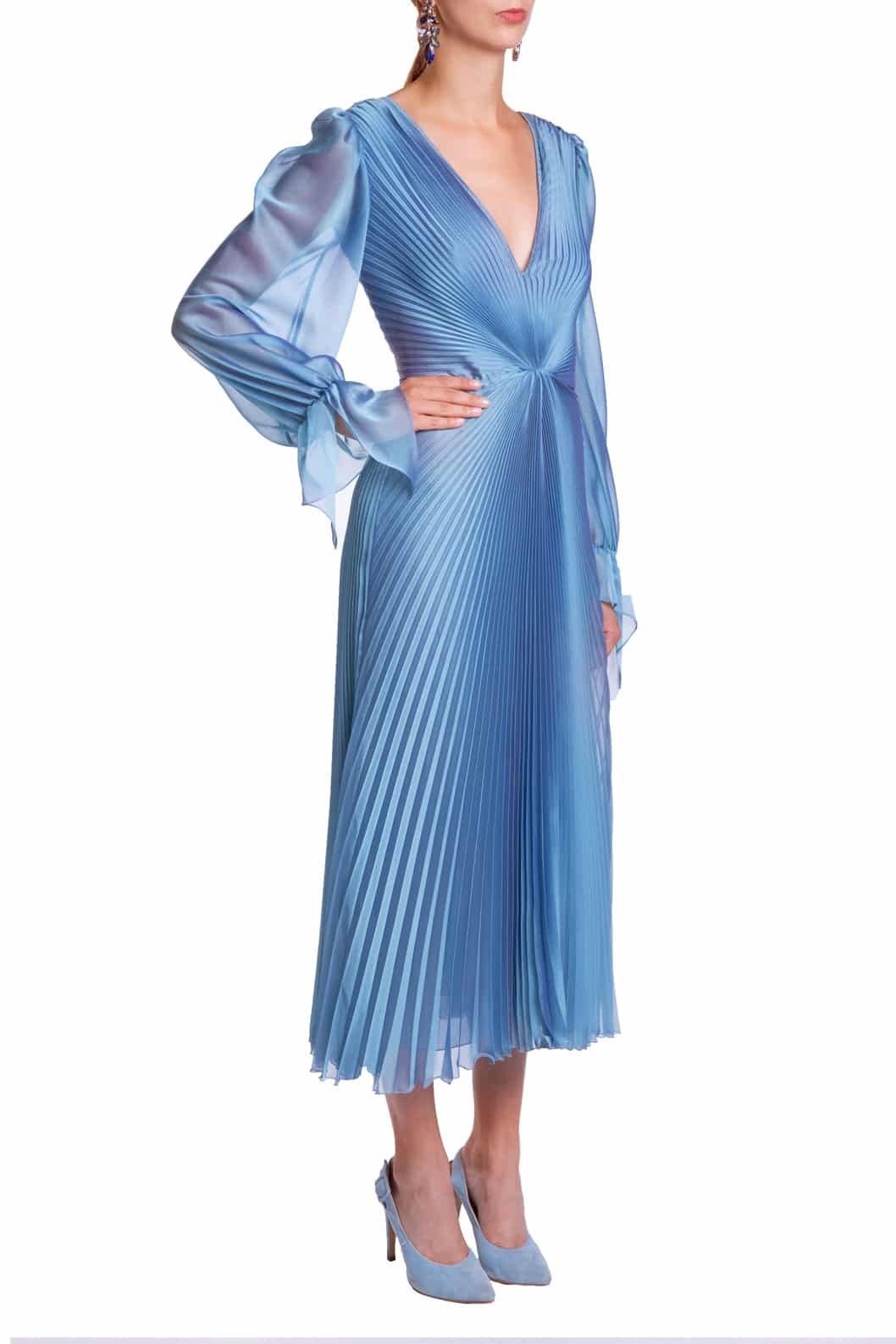 Luisa Beccaria Abito longuette iridescente in chiffon plissettato Soddisfazione Garantita