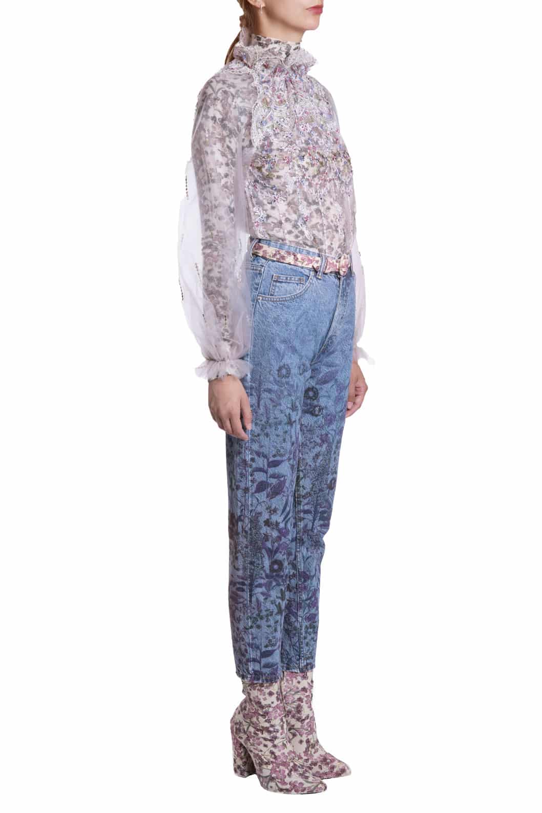 Luisa Beccaria Blusa a collo alto ricamata in tulle Convenienza