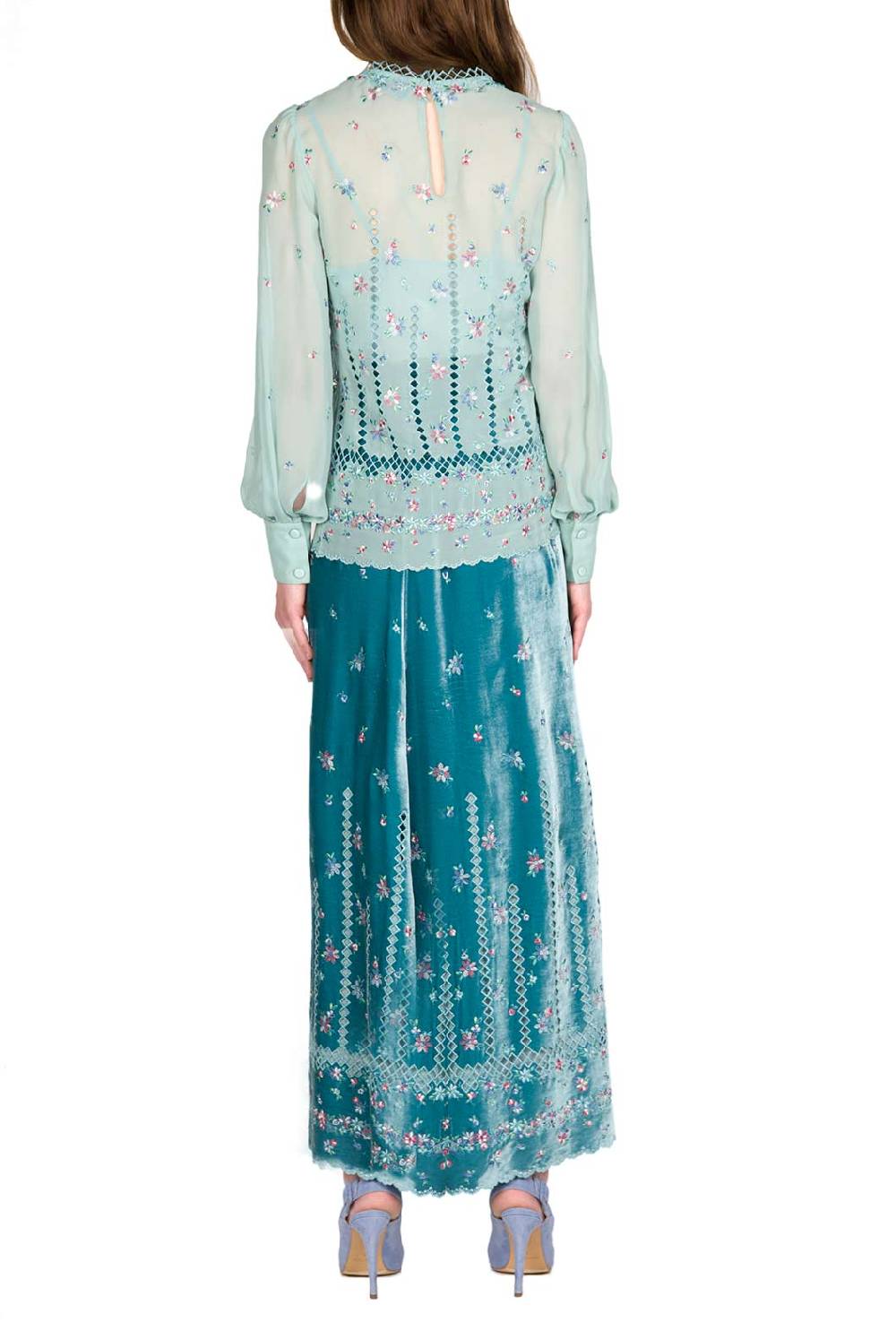 Luisa Beccaria Camicetta in seta ricamata floreale Sconto