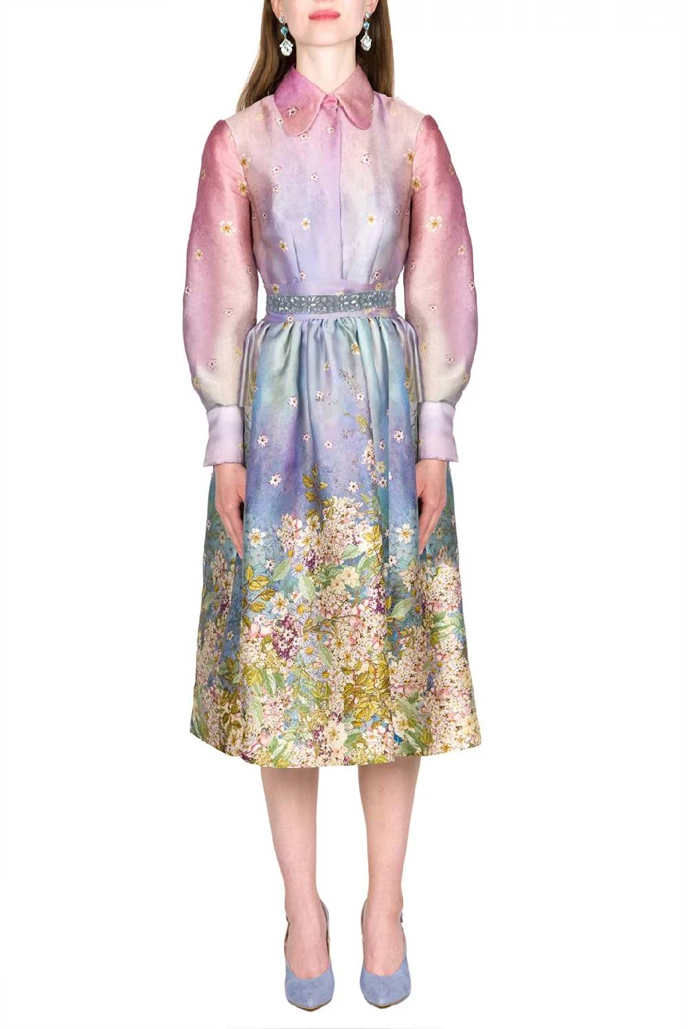 Luisa Beccaria Abito con fiocco in organza di seta con stampa floreale Offerte