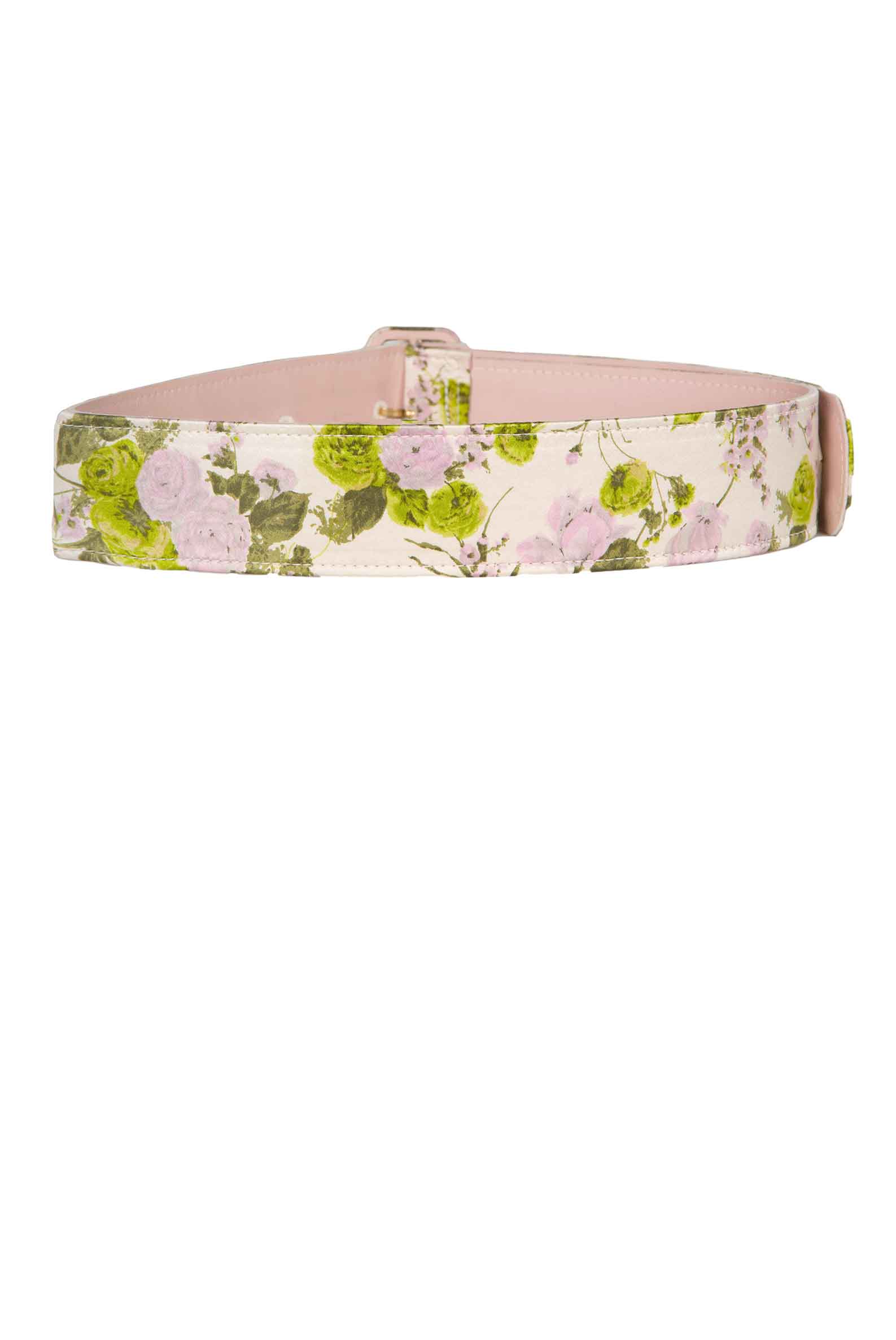 Luisa Beccaria Cintura in raso stampato con rose in fiore Negozio
