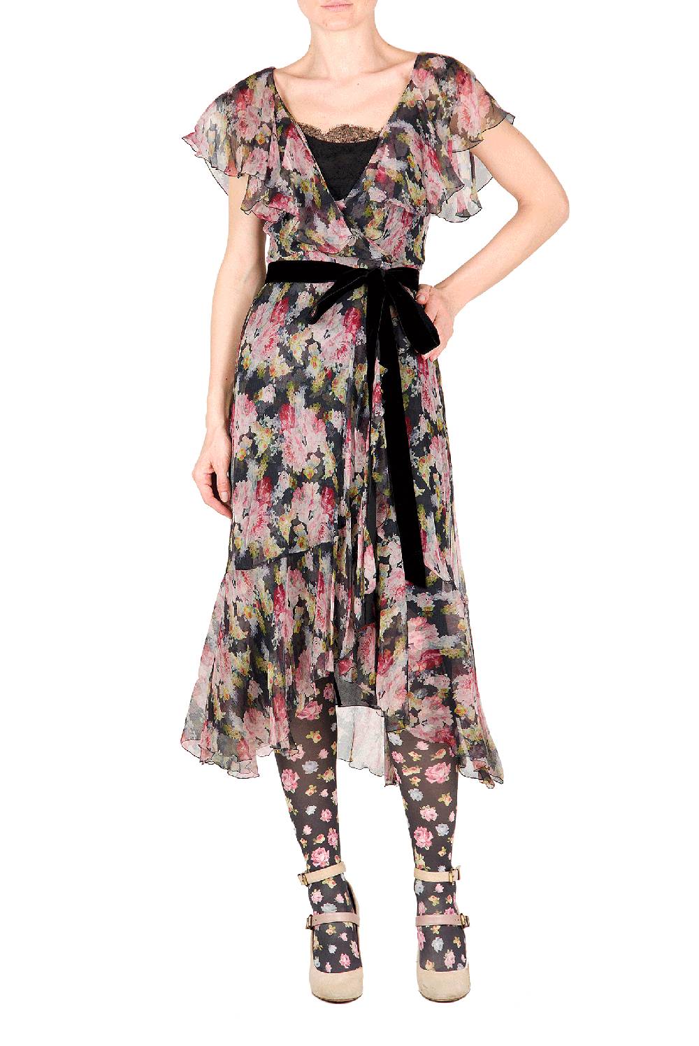 Luisa Beccaria Abito a portafoglio in chiffon floreale Vendita