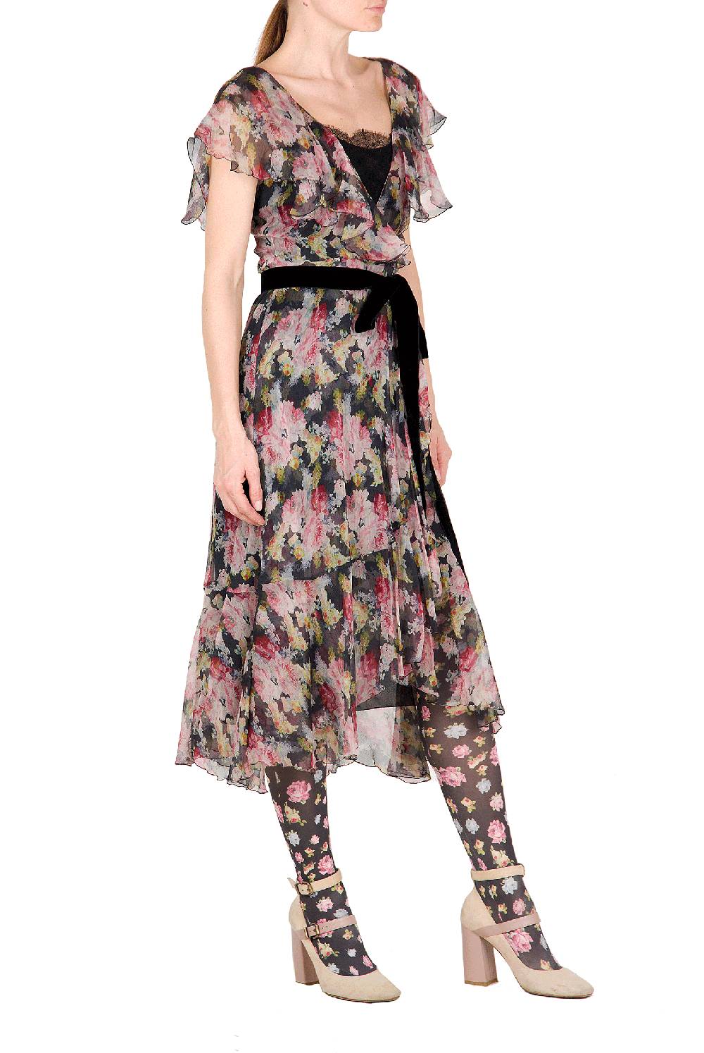 Luisa Beccaria Abito a portafoglio in chiffon floreale Vendita