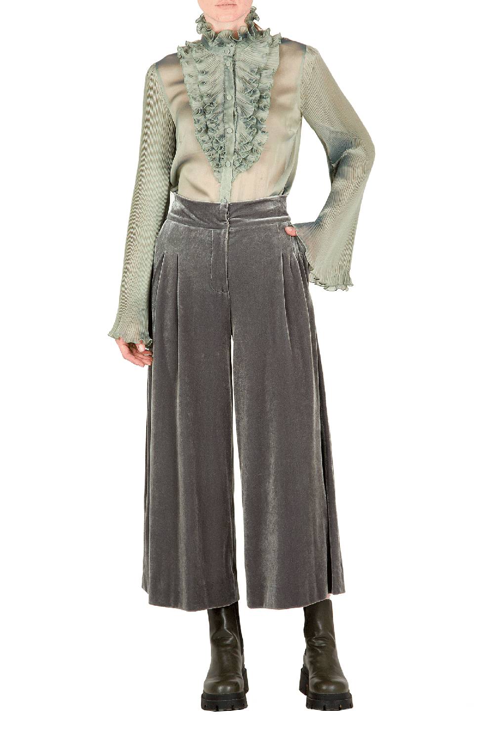 Luisa Beccaria Pantaloni in velluto SALVIA Promozione